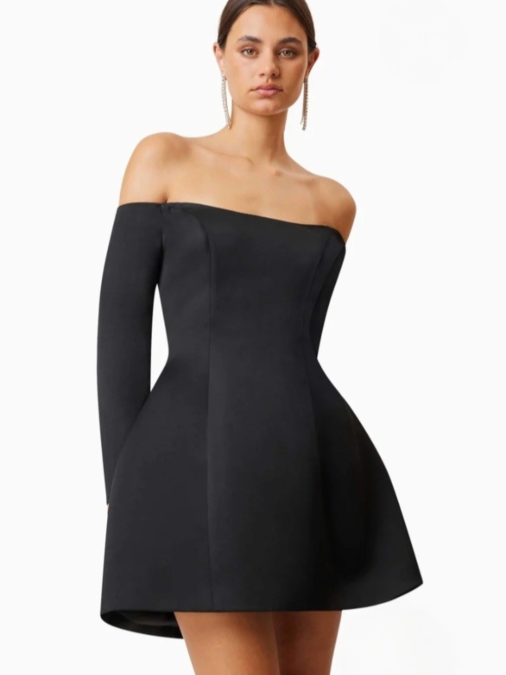 Elliatt Off-Shoulder Black Mini Dress with Long Sleeves